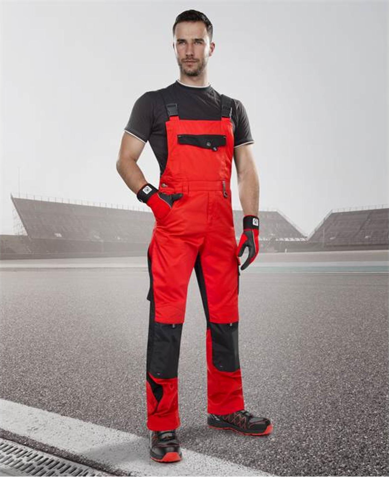 Ardon H9505 - Spodnie ogrodniczki ARDONPRE100 03 czerwono-czarne 48