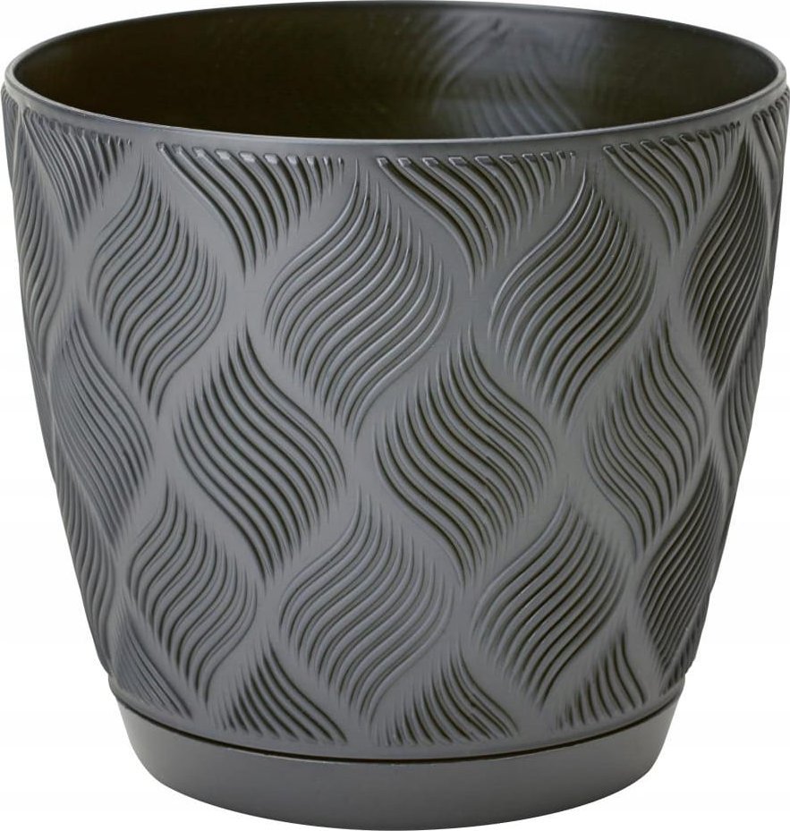 Doniczka antracyt 15,4x17cm klasyczna modna plastikowa osłonka z podstawką Flow Petit