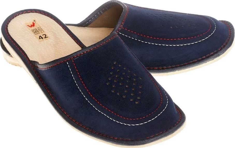 Wójciak Kapcie męskie wygodne pantofle ze skóry naturalnej klapki domowe pw265 granatowy 43