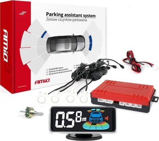 AMiO Czujniki parkowania cofania białe LED 3D AMIO-03188