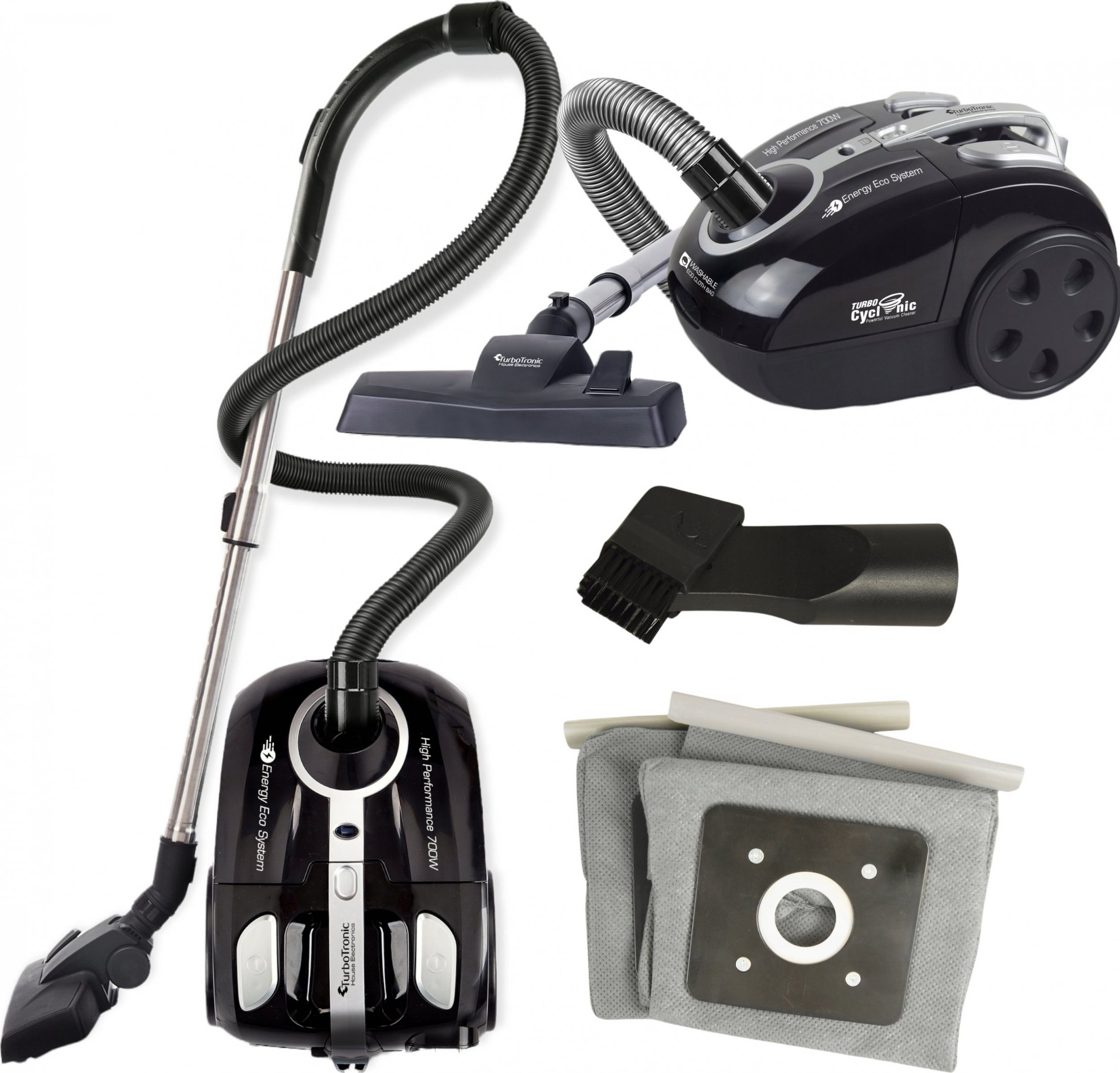 Odkurzacz TurboTronic Odkurzacz workowy tradycyjny TurboTronic EKO szczotka mocny moc ssania 3000W Czarny