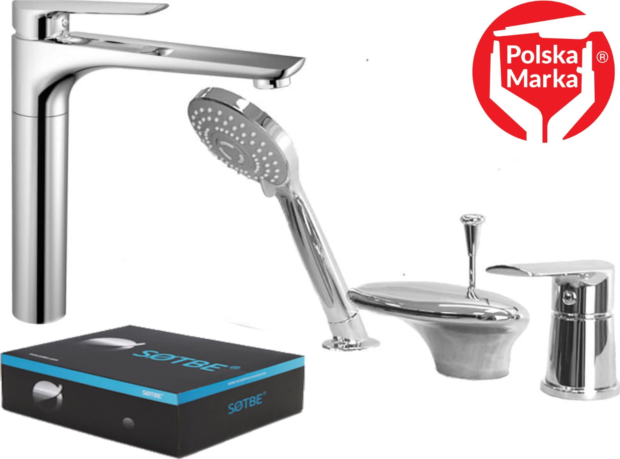 Sotbe SOTBE MALSELVA bateria wannowa 3-otworowa + bateria umywalkowa wysoka obrotowa