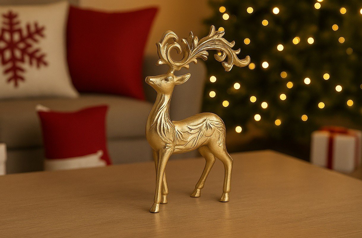Figurka ozdobna Renifer metalowy złoty 30 cm