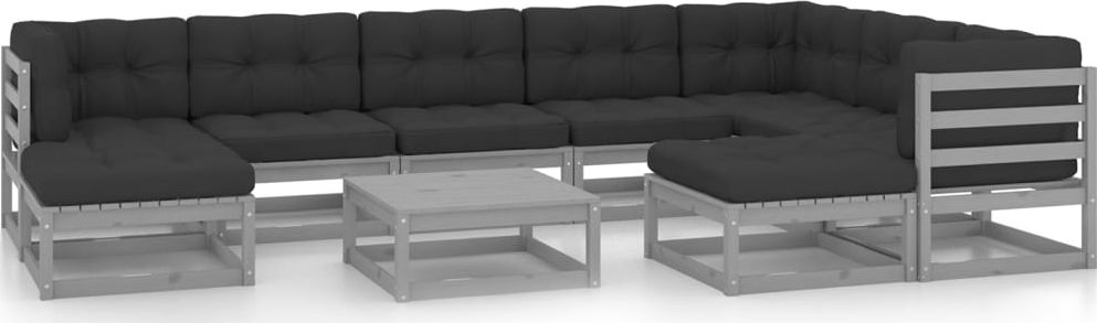 vidaXL 10-cz. zestaw wypoczynkowy do ogrodu, z poduszkami, szary