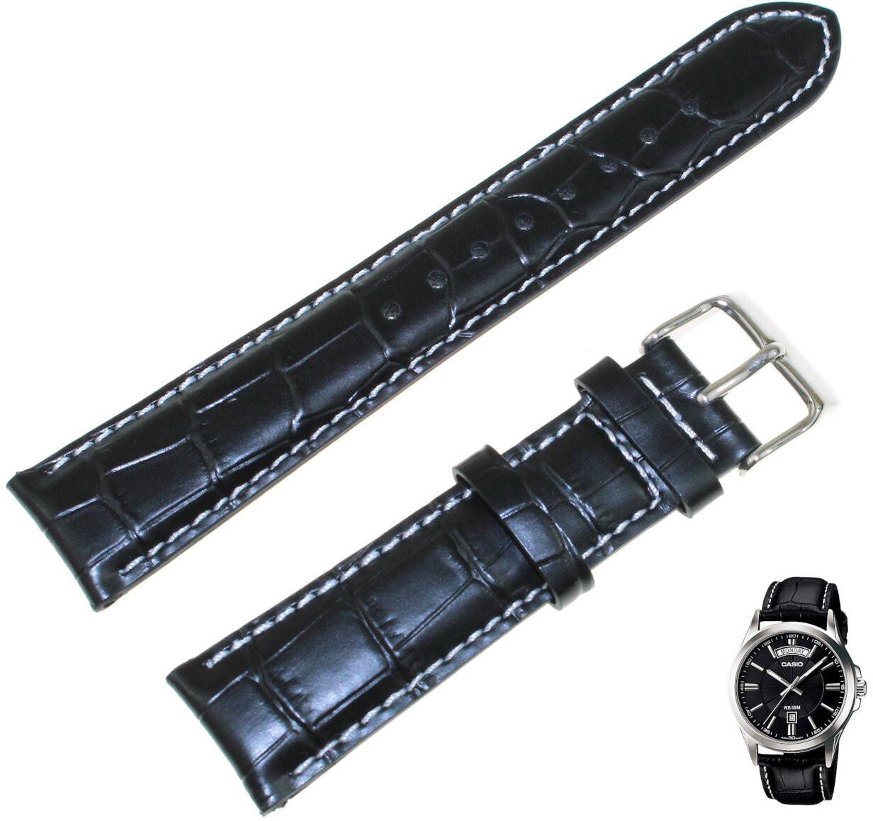 Skórzany pasek do zegarka Casio MTP-1381 czarny 20 mm .