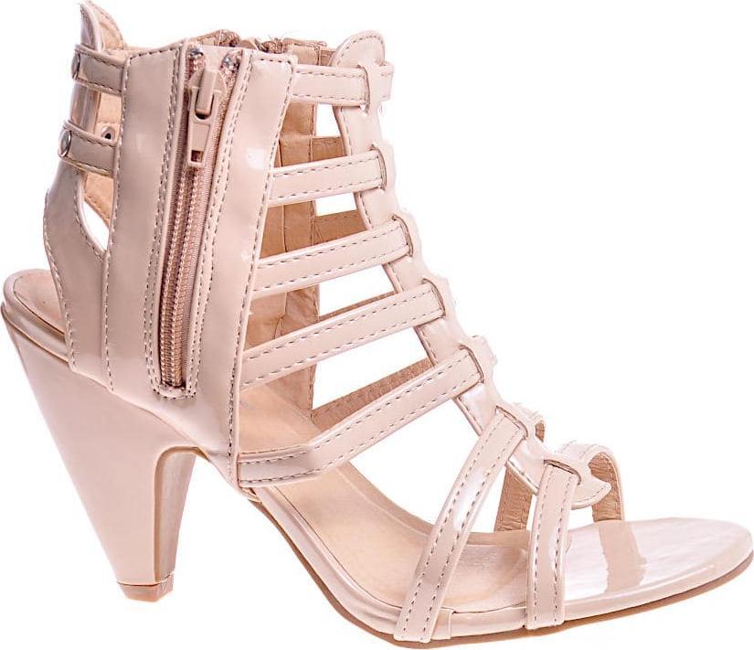 Pantofelek24 Bezowe sandały damskie na obcasie /G4-2 11739 T294/ 37