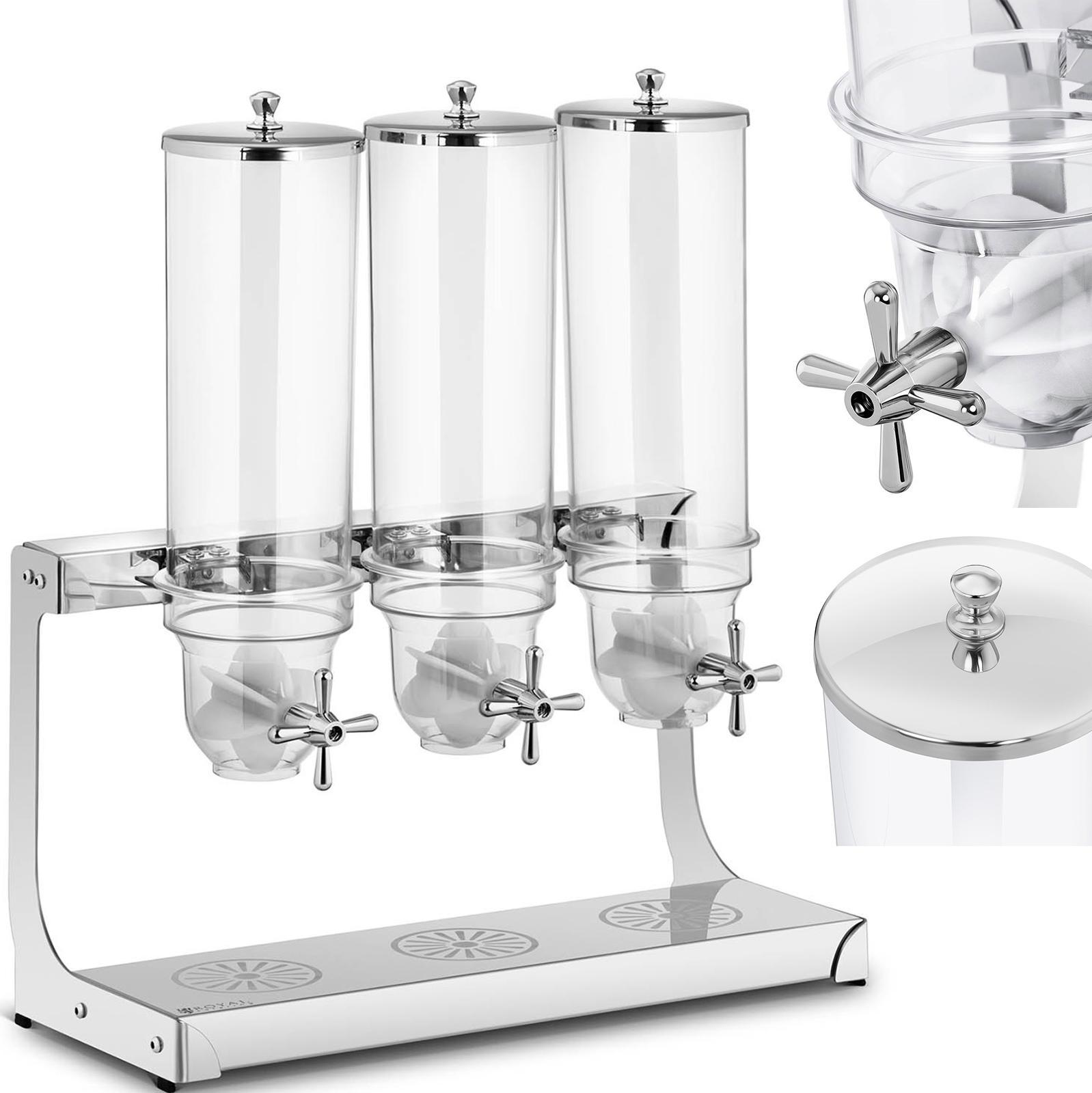 Royal Catering Dozownik dyspenser do płatków ryżu cukierków przezroczysty potrójny 10.5 l Dozownik dyspenser do płatków ryżu cukierków przezroczysty p