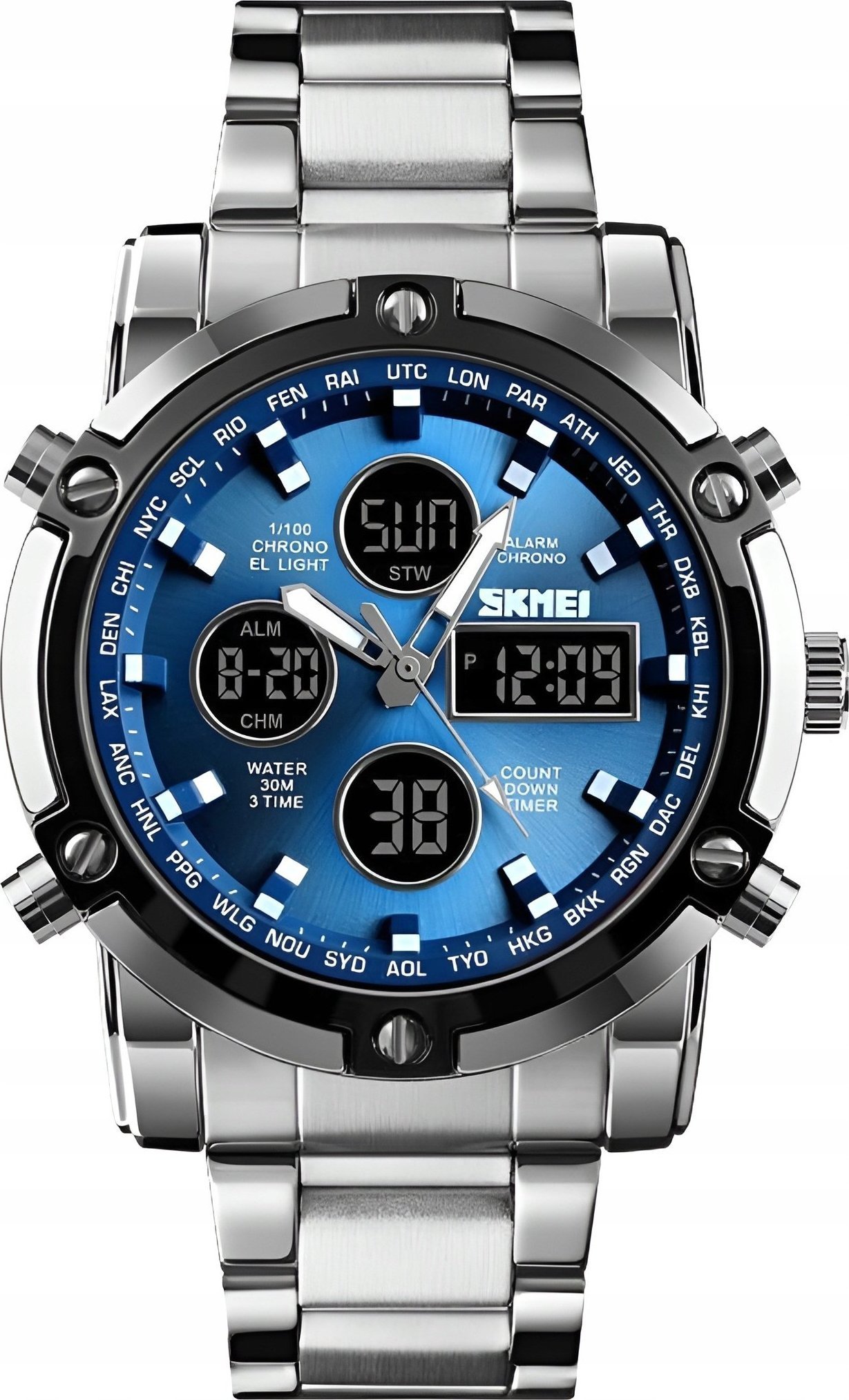 Zegarek sportowy Skmei ZEGAREK MĘSKI SPORTOWY MODNY STOPER DATOWNIK ALARM LED + PUDEŁKO