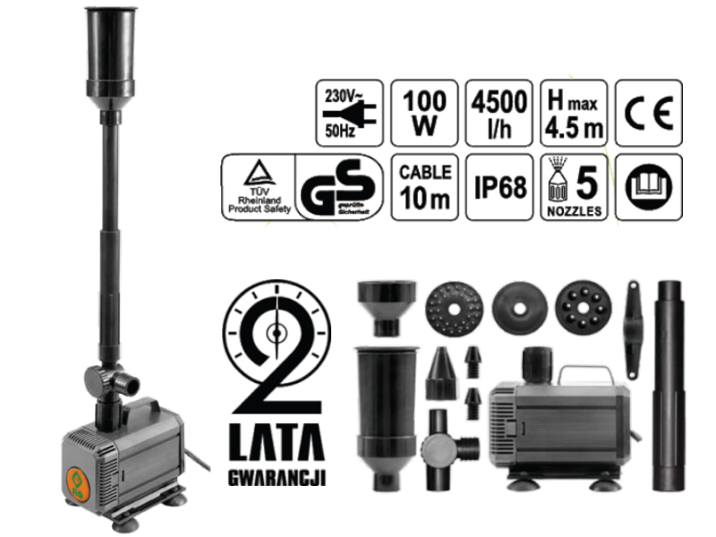 Flo Pompa fontannowa 100W, 4500L/H H=4,5m, 5-końcówek, przłącze 1cal 79933