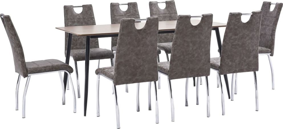 vidaXL 9-częściowy zestaw mebli do jadalni, brązowy, sztuczna skóra