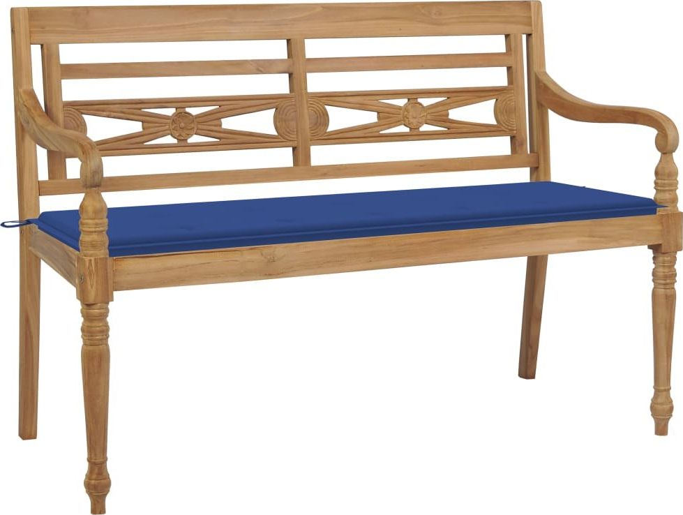 vidaXL Ławka Batavia z kobaltową poduszką, 150 cm, drewno tekowe (3062191)