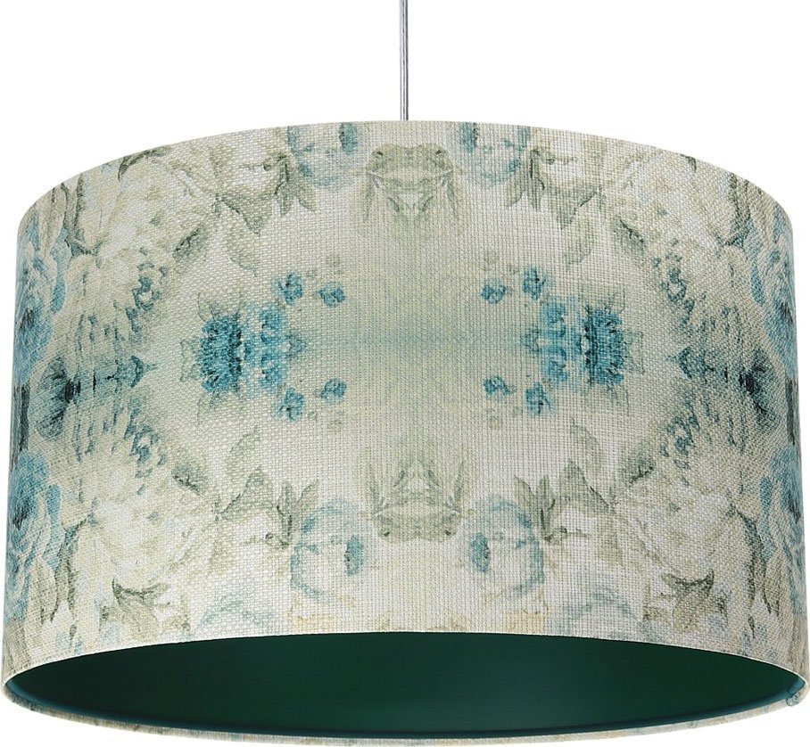 Lampa wisząca Lumes Zielona lampa wisząca z kloszem w kwiaty - S371-Aisha