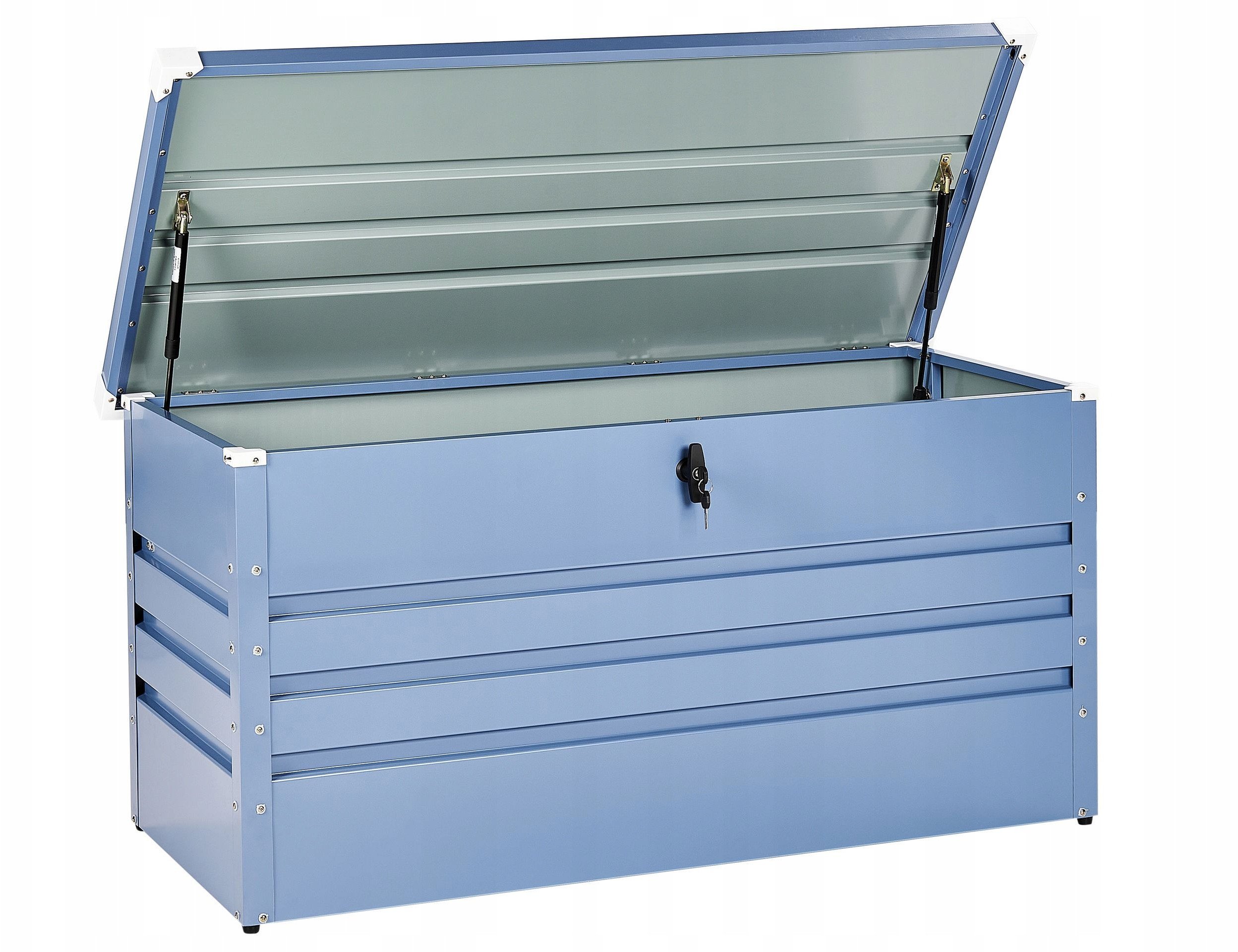 Skrzynia ogrodowa Beliani Skrzynia ogrodowa CEBROSA Metal 132 cm 62 cm Niebieski