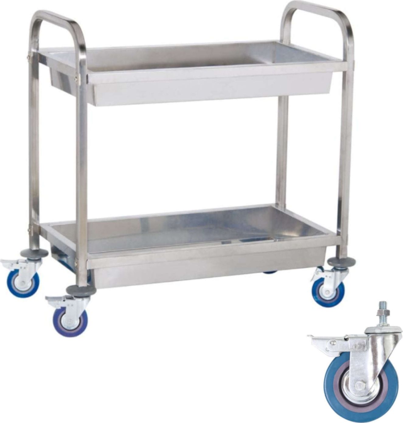 Royal Catering Wózek stalowy kelnerski 2 półkowy z głębokimi półkami Wózek stalowy kelnerski 2 półkowy z głębokimi półkami