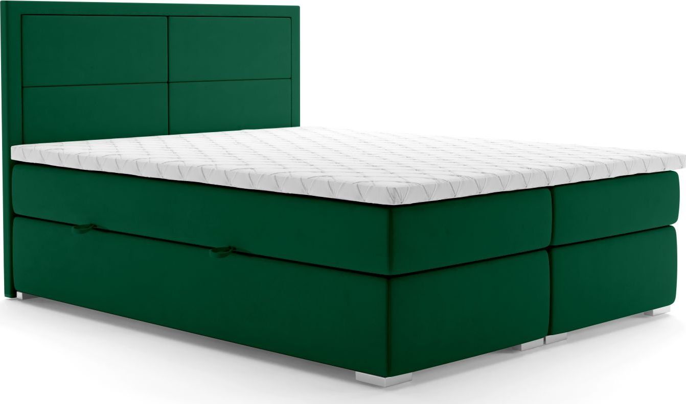 LAVERTO Łóżko kontynentalne DENNERY 160x200 zielone velvet z pojemnikiem