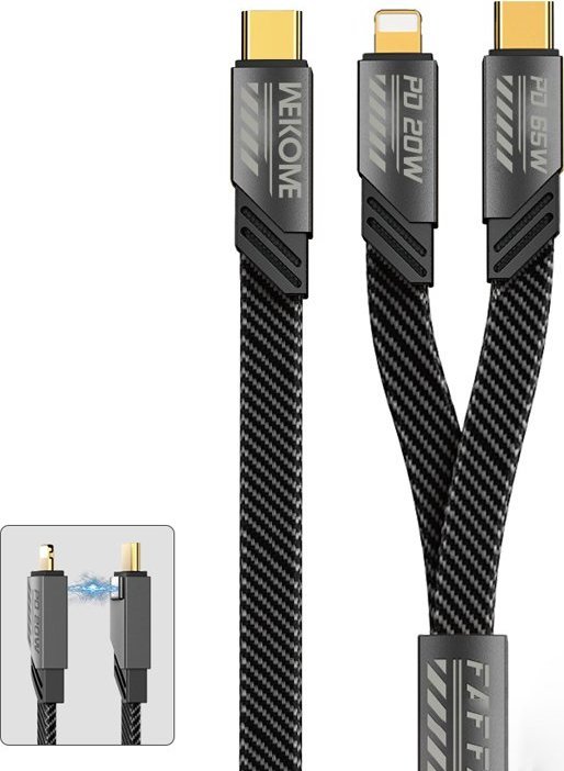 Kabel USB Wekome USB-C - USB-C + Lightning 1.2 m Czarny (WK-WDC-189_TARNISH)