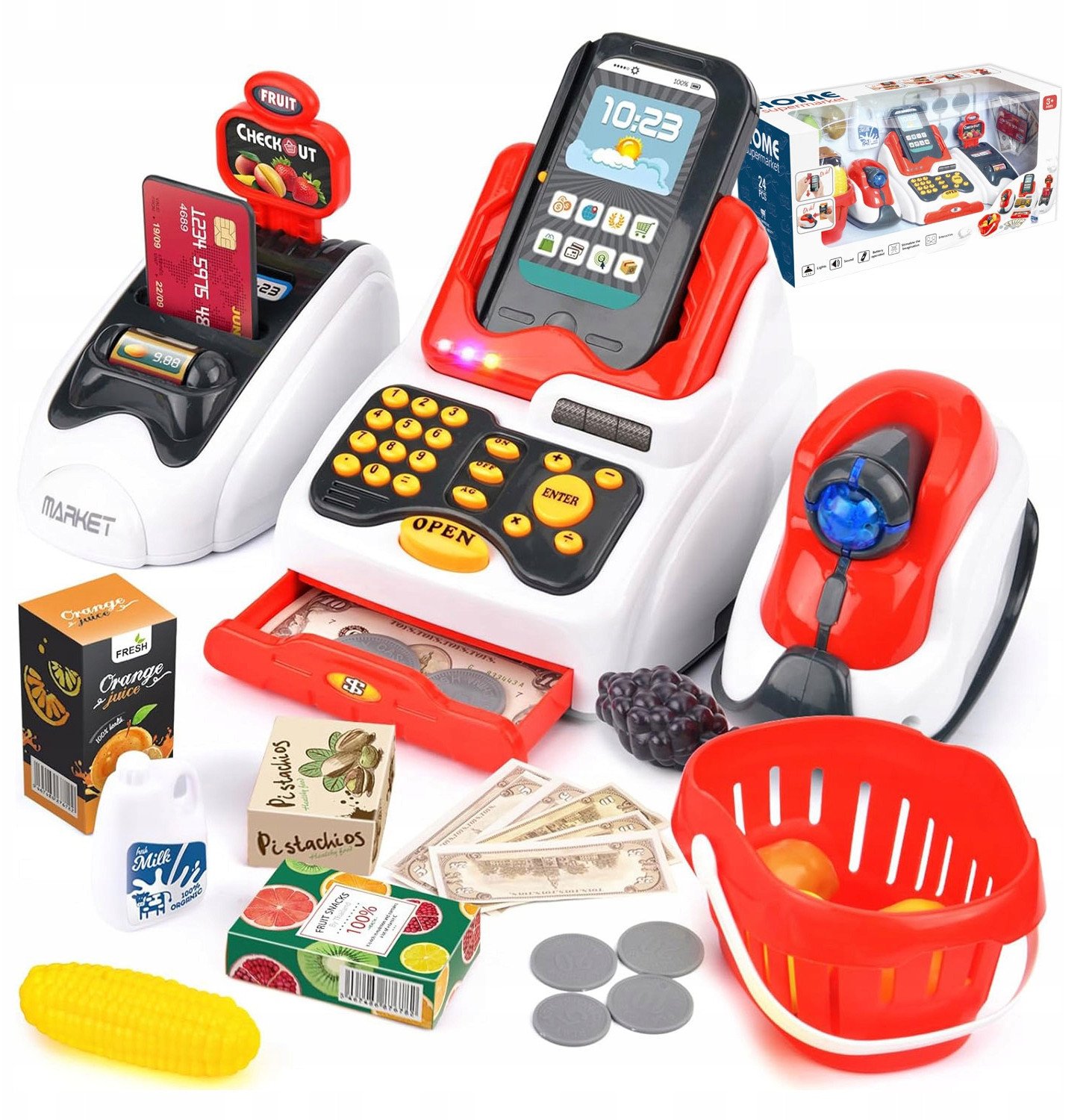 Interaktywna Kasa Fiskalna Sklepowa Dla Dzieci Supermarket 3W1 + Akcesoria