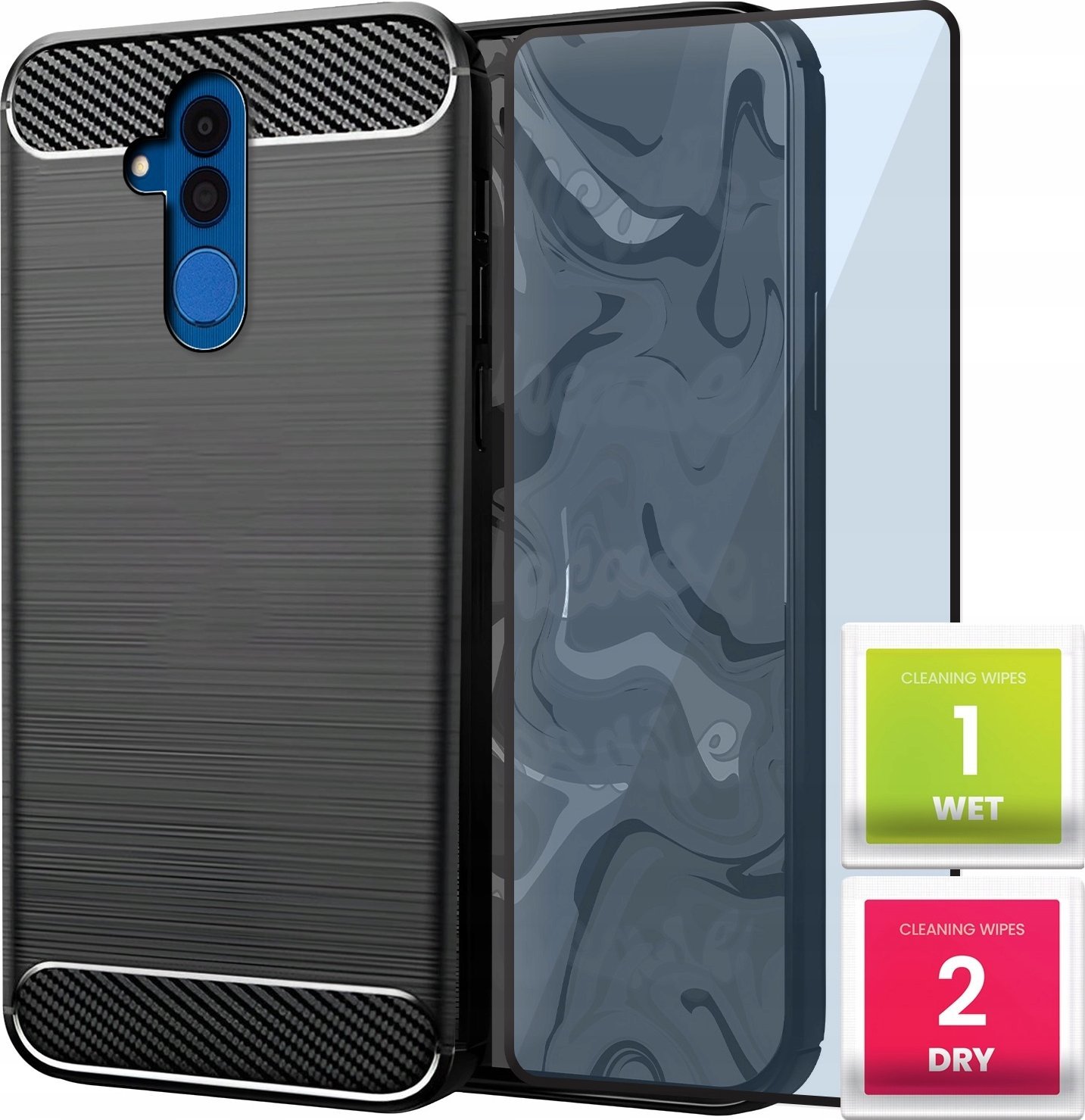 Hello Case Etui Do Huawei Mate 20 LITE (Czarne, Pancerne, Karbon) Szkło hartowane 5D