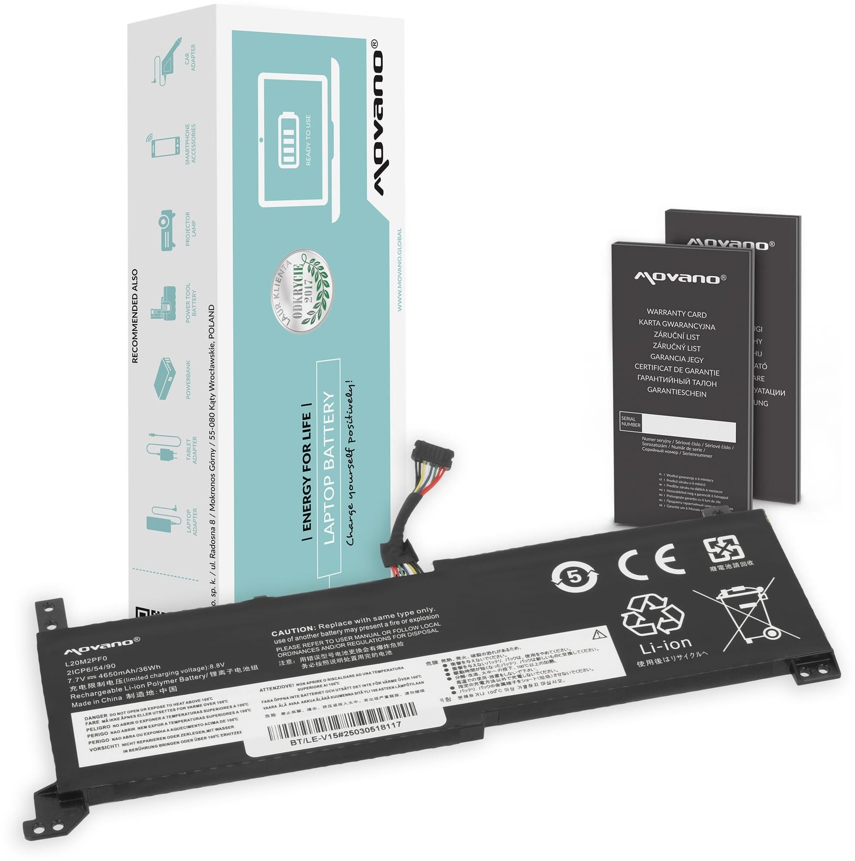 Bateria Movano Bateria do Lenovo V14 V15 V17, IdeaPad 3