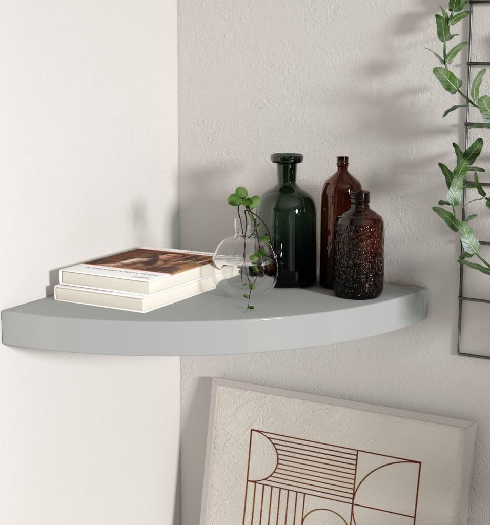 vidaXL Narożna półka ścienna, szara, 35x35x3,8 cm, MDF