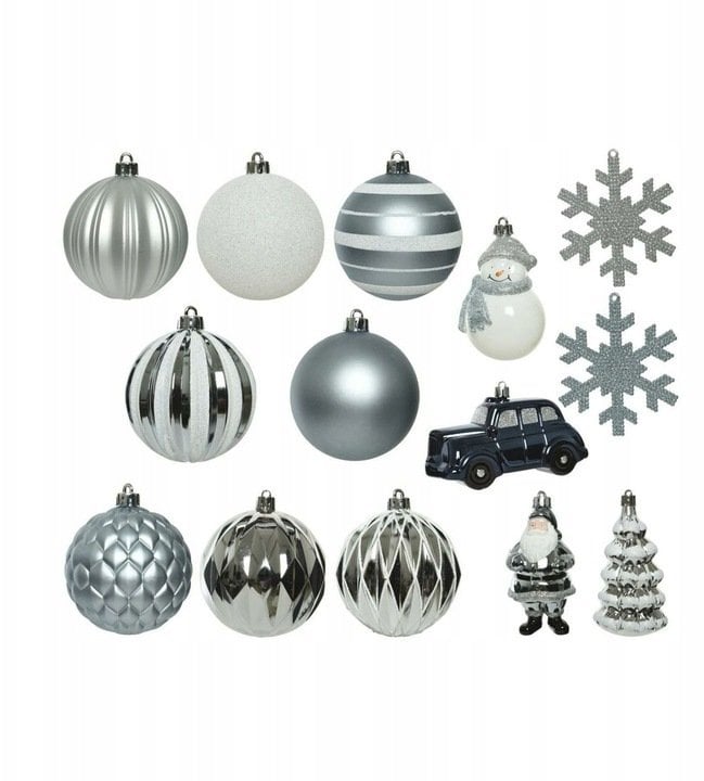 Kaemingk Zestaw 25 bombek choinkowych plastikowych srebrnych 8cm