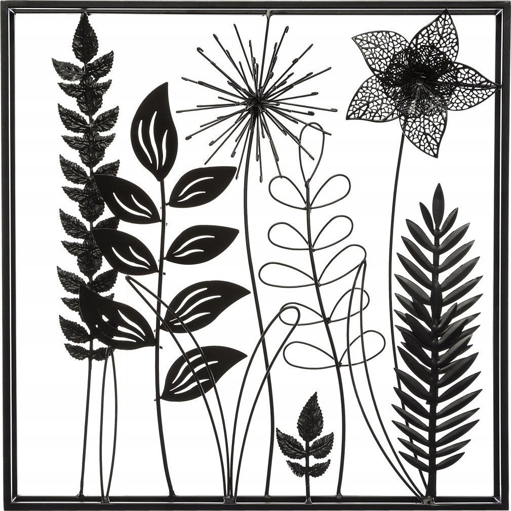 Atmosphera Dekoracja na ścianę w ramce LIŚCIE, metalowa, 40 x 40 cm, czarny