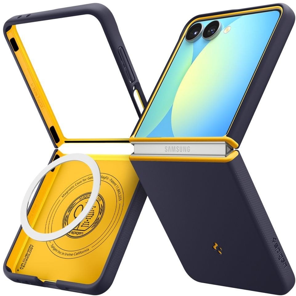 Etui do Galaxy Z Flip 7 Spigen Nano Pop MagSafe, granatowo-żółte