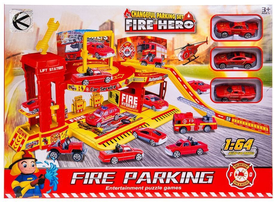 Parking straż pożarna w zestawie z 3 autkami