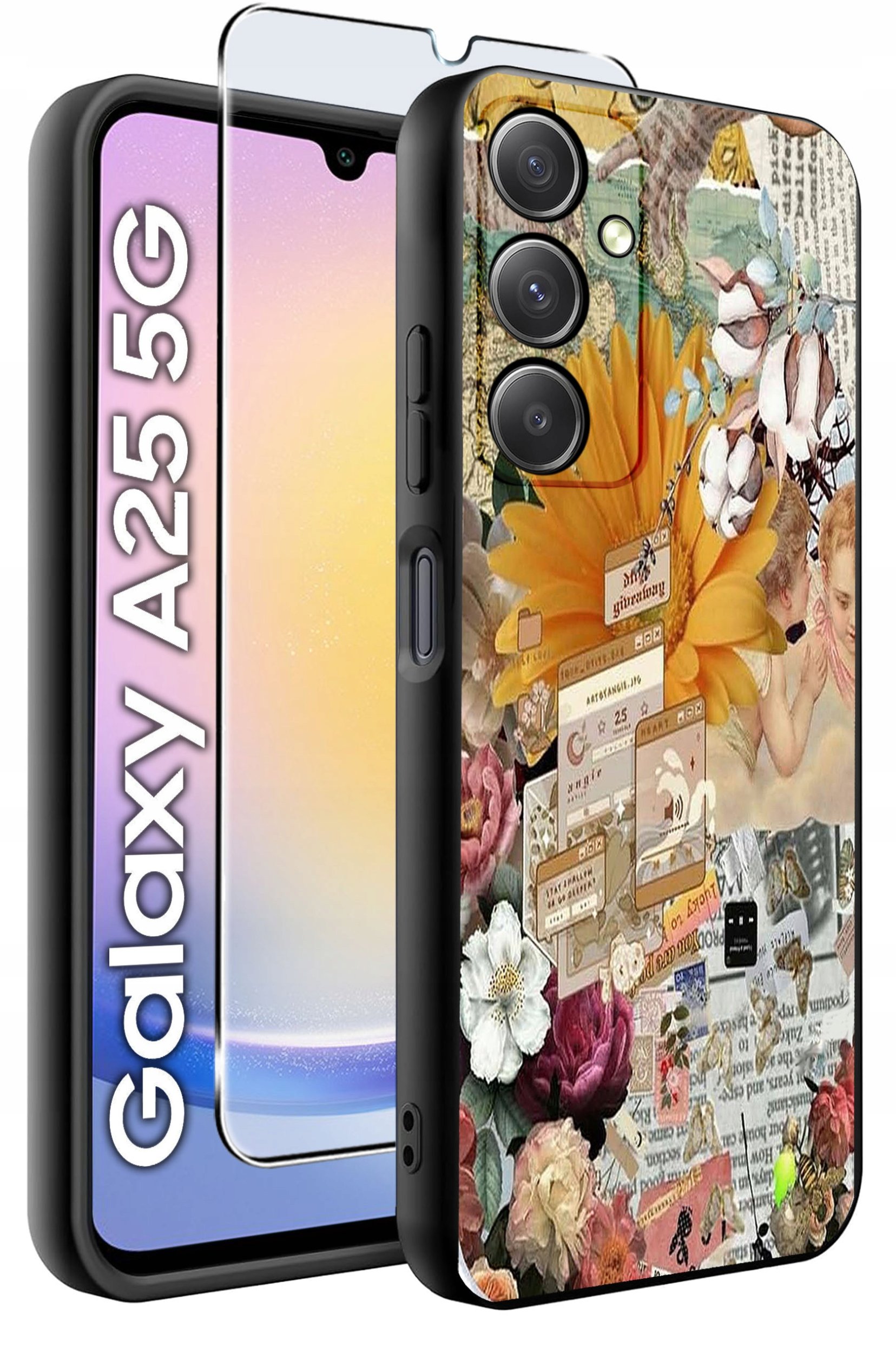 ETUI do Samsung A25 5G WZORY | SILIKONOWE MATT CASE + SZKŁO HARTOWANE 9H