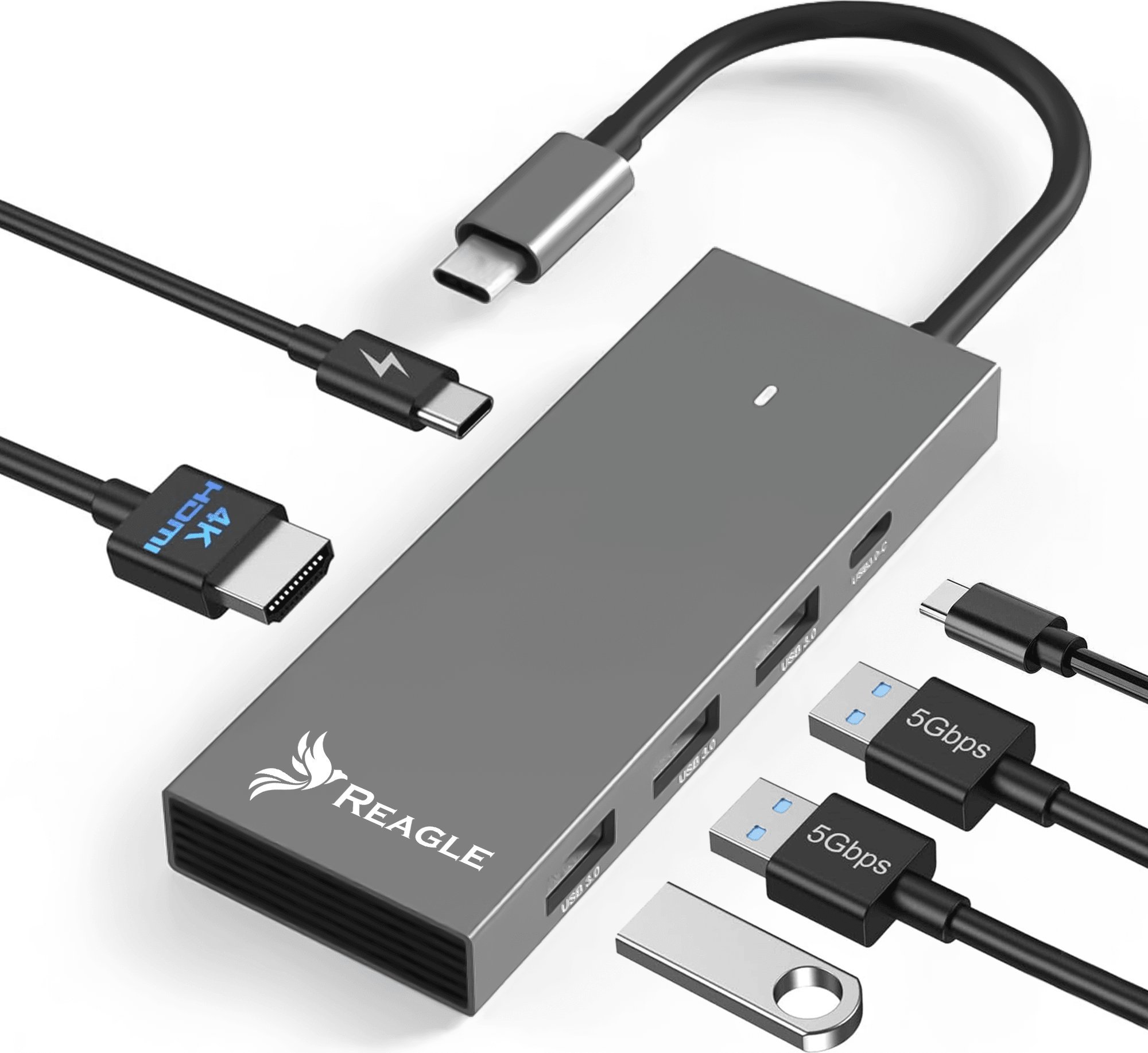 HUB USB Reagle REAGLE HUB USB-C HDMI 4K 60Hz 2K 144Hz 2x USB C PD 100W 3x USB 3.2 M1 M2