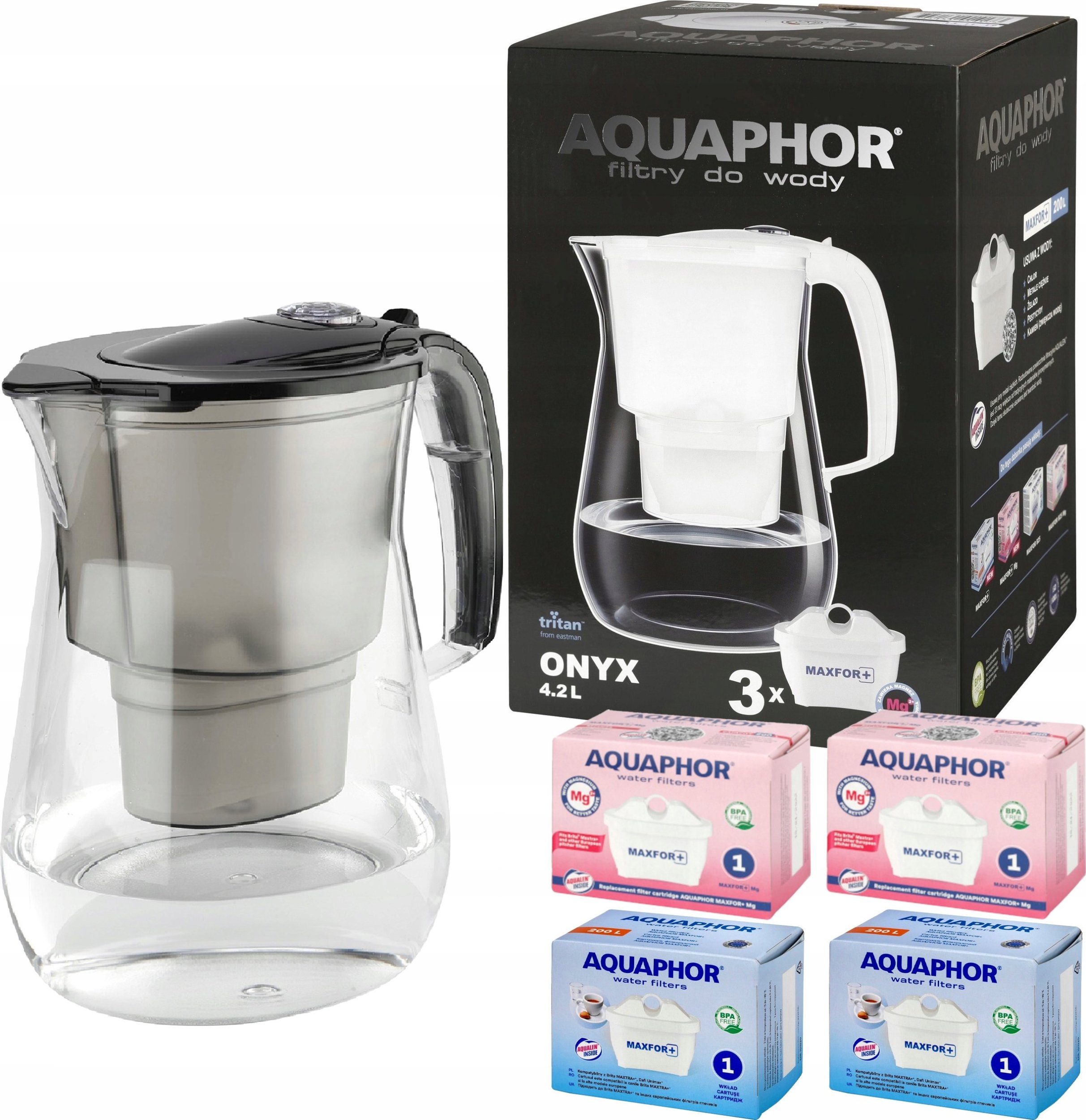 Dzbanek filtrujący Aquaphor Dzbanek filtrujący Onyx 4,2 czarny z filtrami 2 zwykłe 2 magnezowe