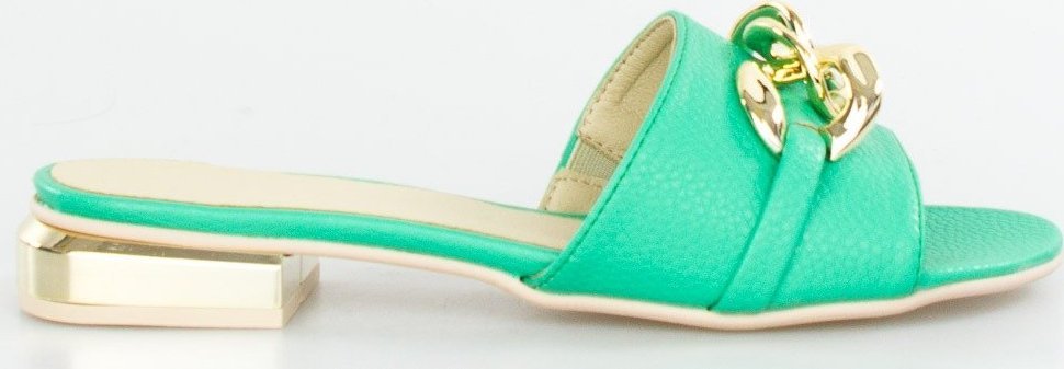 Optimo Klapki na ozdobnym obcasie ze złotą ozdobą zielone Optimo-38