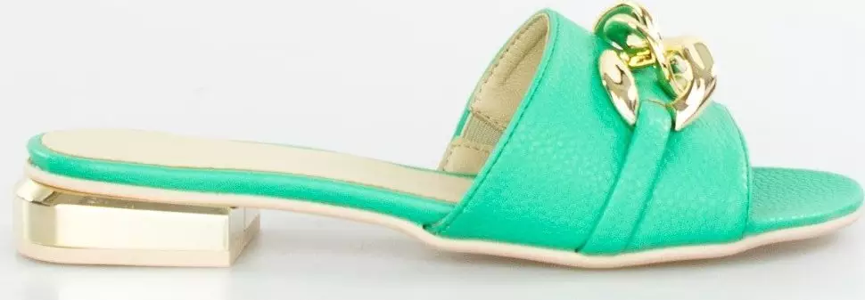 Optimo Klapki na ozdobnym obcasie ze złotą ozdobą zielone Optimo-38