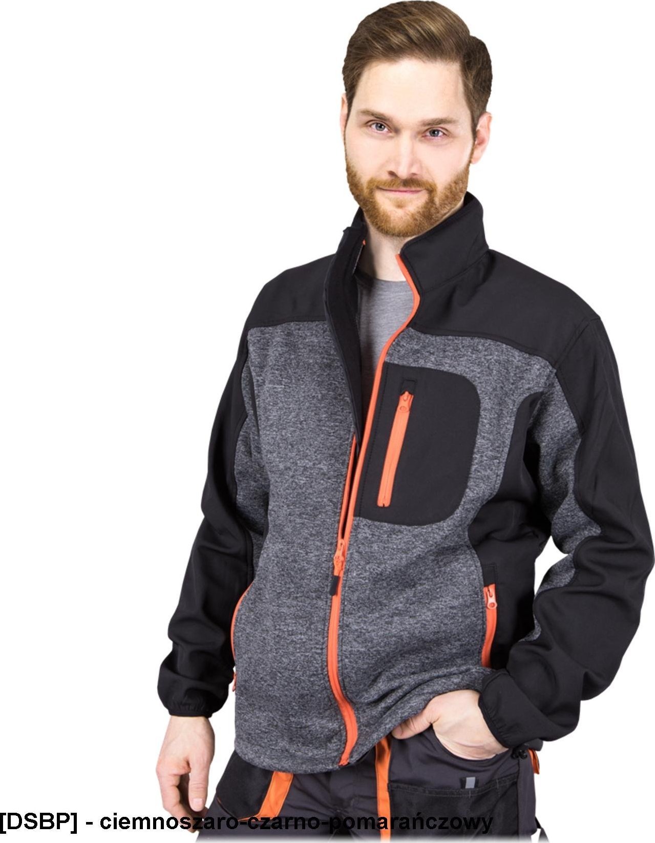 R.E.I.S. FORECO-S - bluza ochronna, dzianina 100% poliester 300 g/m2, suwak, stójka, 3 zasuwane kieszenie, czarne wstawki SOFTSHELLu L