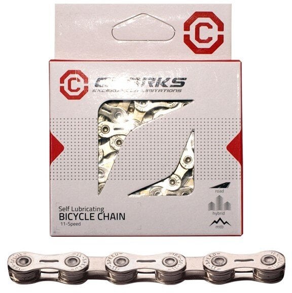 Clarks Łańcuch rowerowy CSL11, 11-biegowy, 116 ogniw, 1/2"x11/128", Spinka, niklowany, samosmarujący, Szosa/MTB, Srebrny