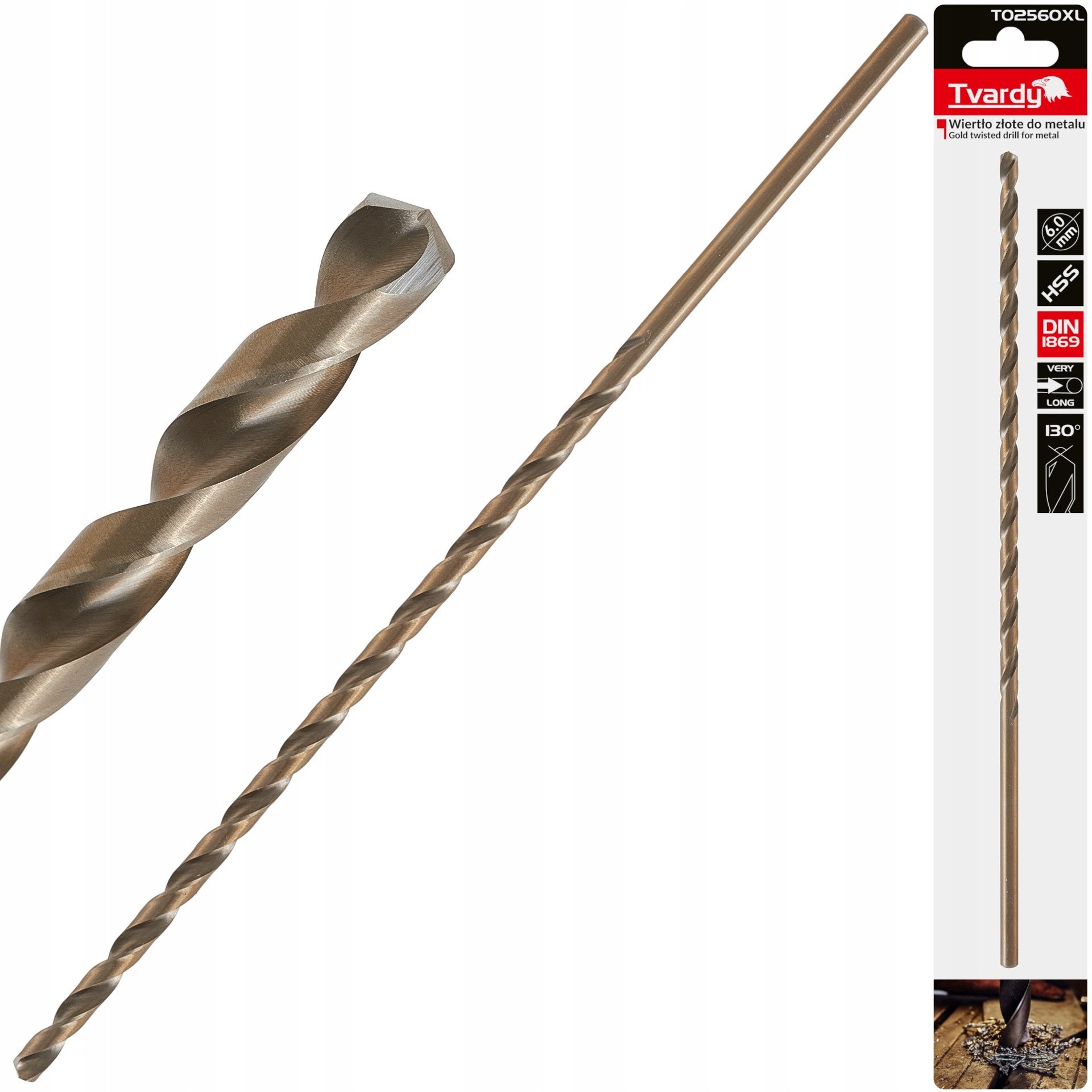 Wiertło złote do metalu długie 6.0 x 260mm HSS DIN1869 (50/100/200)