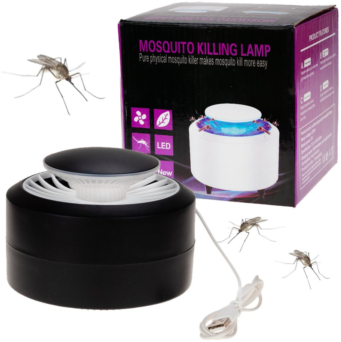 TG56290 Skuteczna Lampa owadobójcza odstraszacz na KOMARY owady ćmy USB LED UV