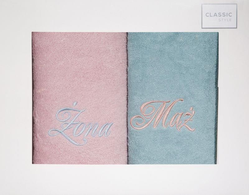 Eurofirany Komplet ręczników Mąż Żona 2x50x90 miętowy pudrow 2 szt. 50 X 90 cm