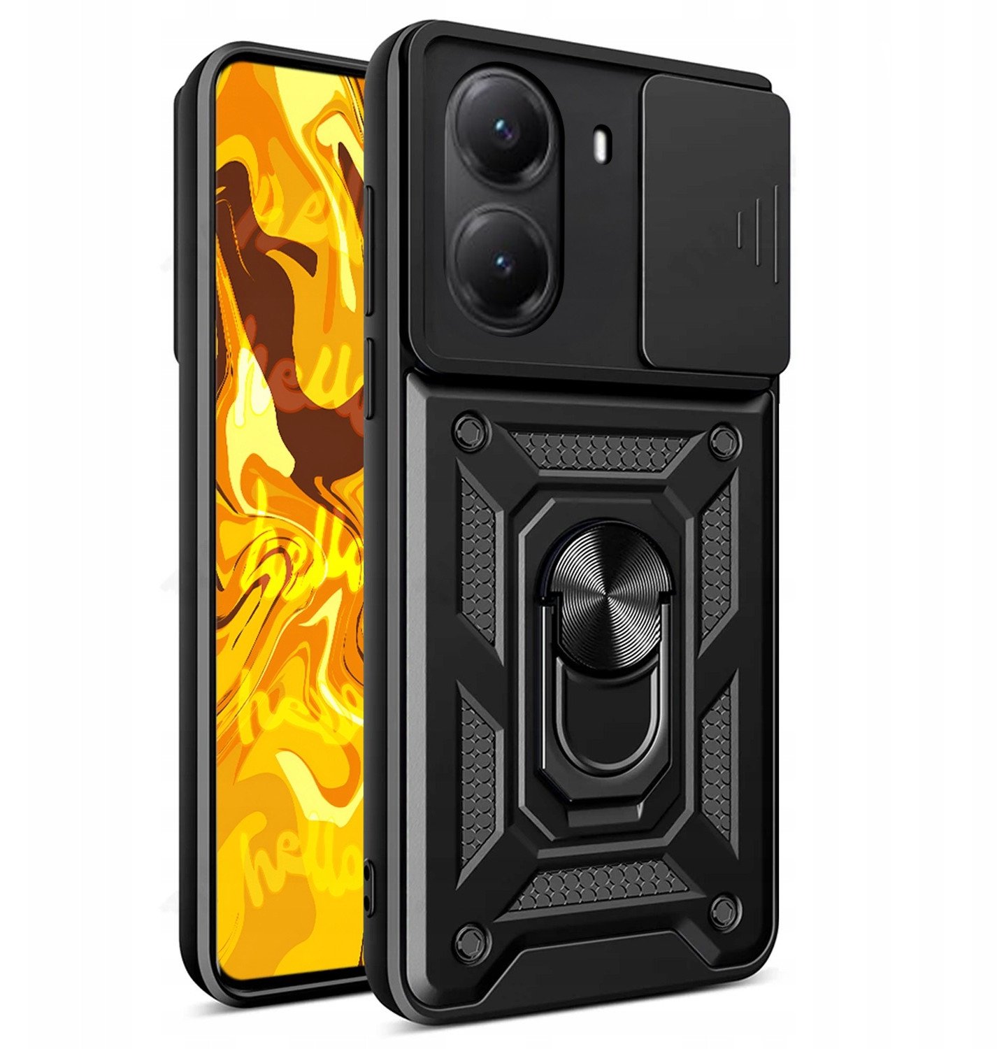 ETUI PANCERNE DO XIAOMI POCO X7 PRO CZARNE ARMOR HOLDER RING CASE KABURA