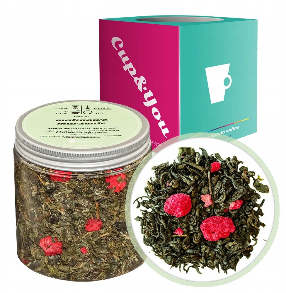 Herbata zielona MALINOWE MARZENIE maliny upominek 120g - sypana liściasta herbata PREMIUM Cup&You