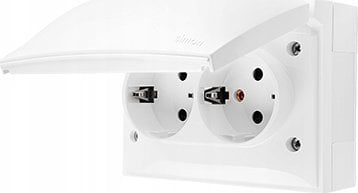 Kontakt-Simon Simon Aquaclick Gniazdo IP44, Schuko, podwójne kompaktowe, klapka w kolorze biały ACGSZ2/11