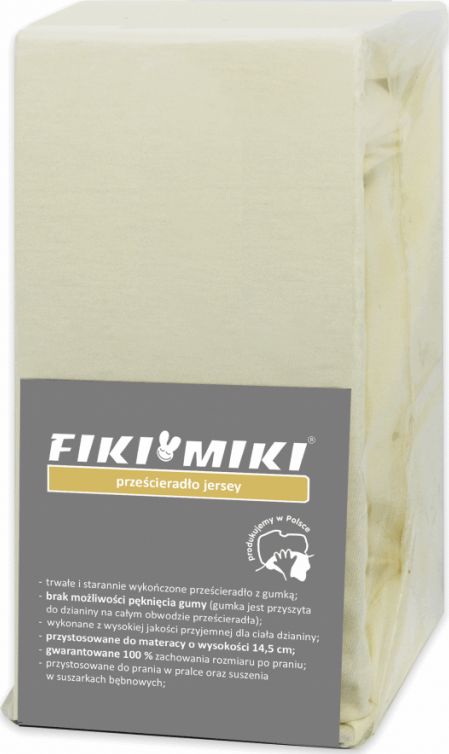 Fiki Miki Prześcieradło 120x60 z gumką jersey krem Fiki Miki