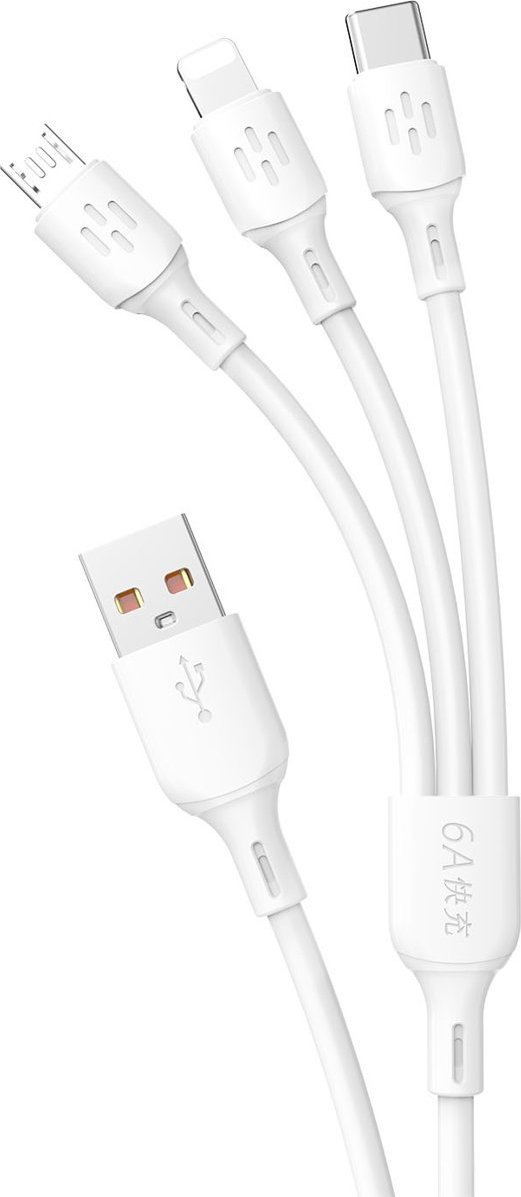 Kabel USB Dudao USB-A - USB-C + microUSB + Lightning 1.2 m Biały (DDA270)