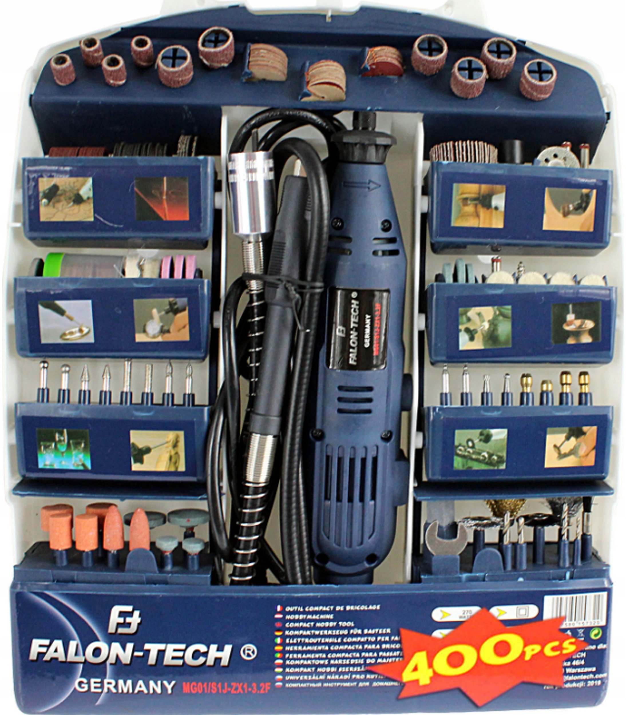 Falon-Tech Miniszlifierka 270W + wałek giętki + 400 akcesoriów