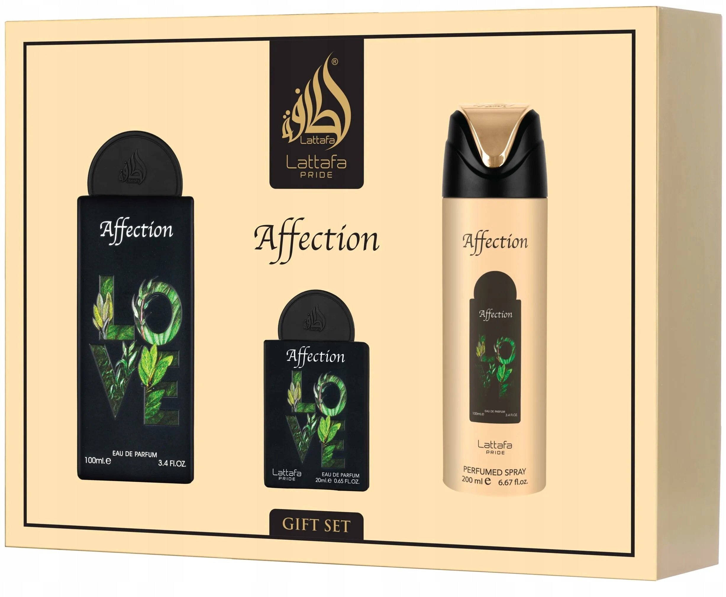 SET LATTAFA Affection EDP spray 100ml + EDP spray 20ml + DEO spray 200ml