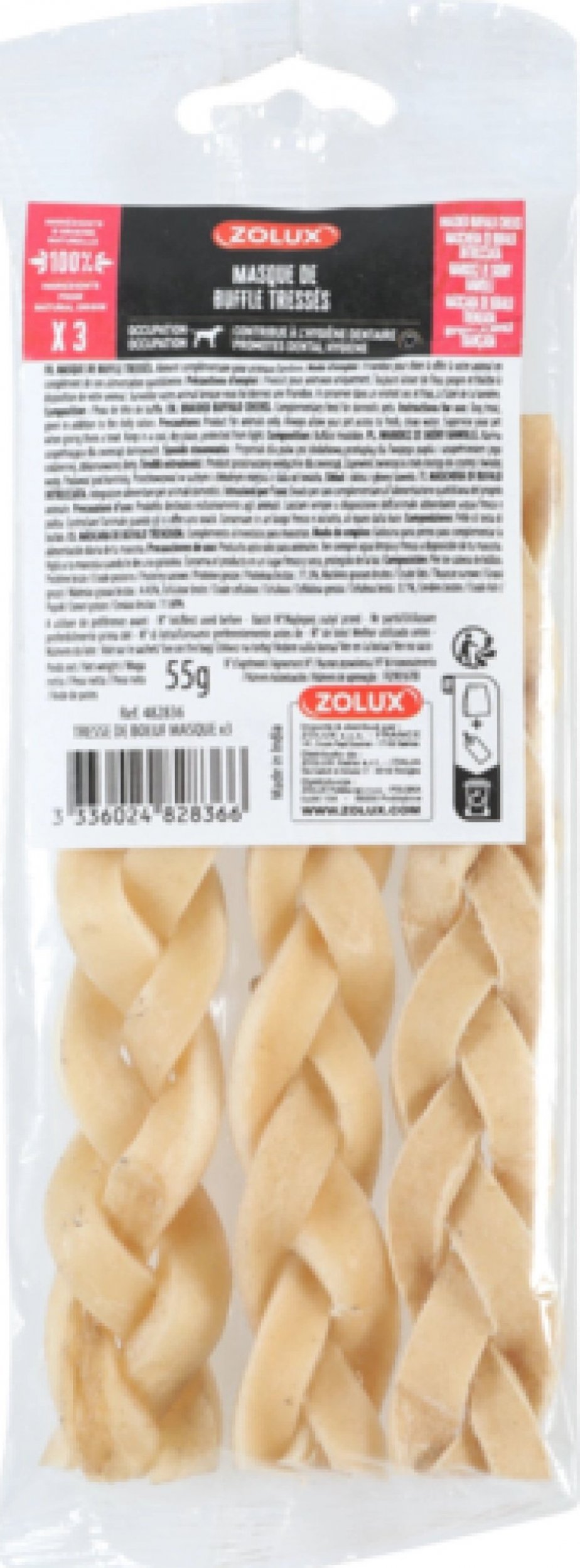 Zolux ZOLUX Warkocz z suszonej skóry bawolej x 3, 55 g