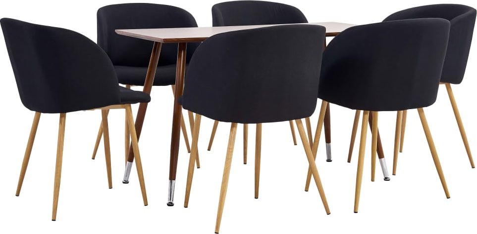 vidaXL 7-częściowy zestaw jadalniany, obity tkaniną, czarny