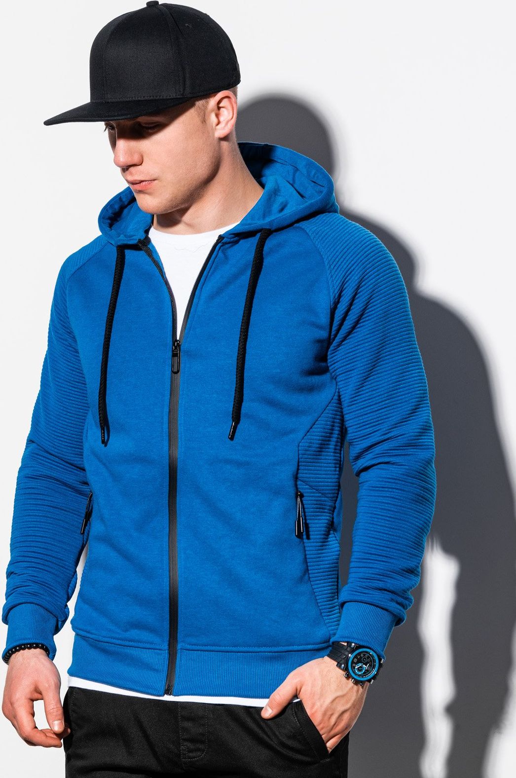 Ombre Bluza męska rozpinana z kapturem B1083 - niebieska L