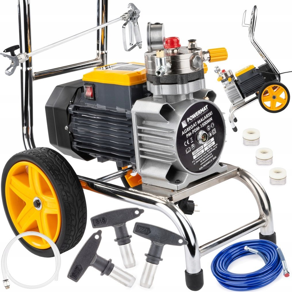 Powermat AGREGAT MALARSKI PISTOLET HYDRODYNAMICZNY 1500W WĄŻ 15M 225BAR 3X DYSZA