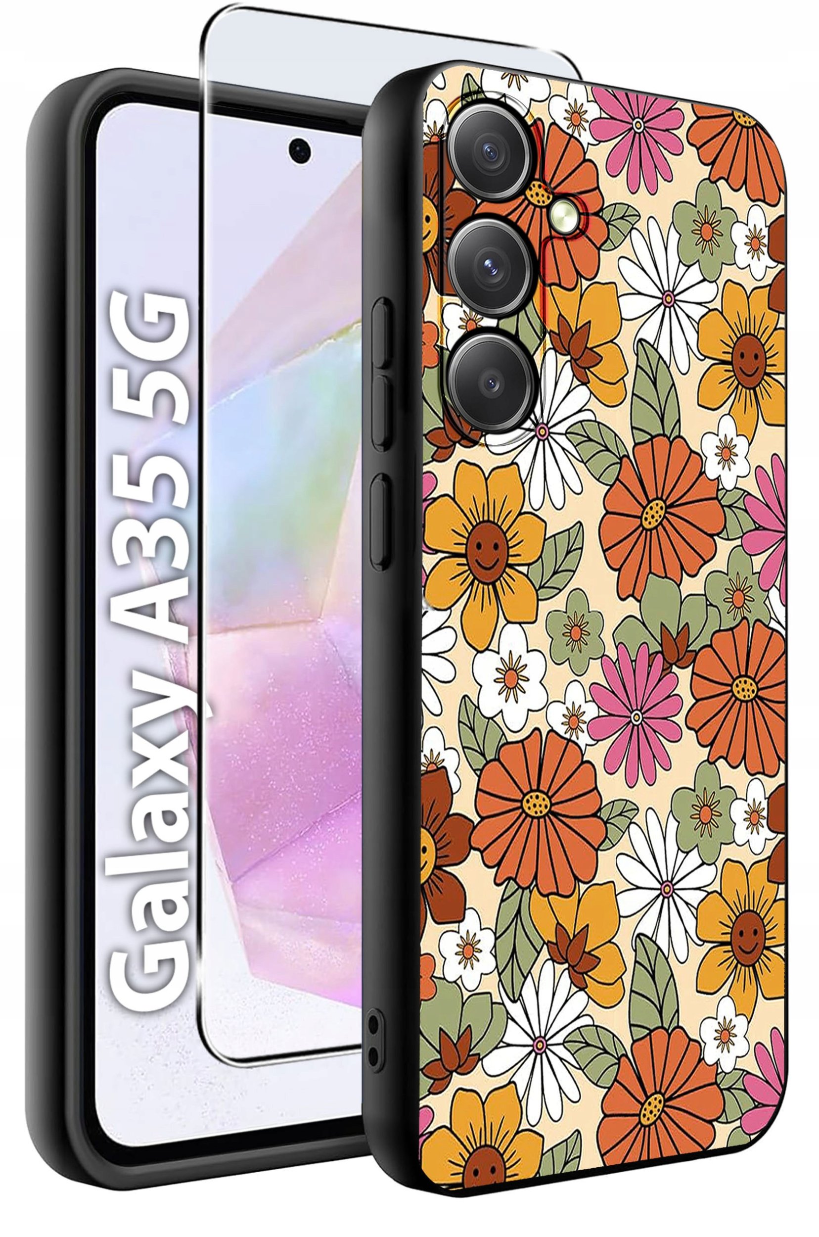 ETUI do Samsung A35 5G WZORY | SILIKONOWE MATT CASE + SZKŁO HARTOWANE 9H